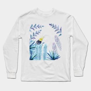 Cockatiel with tropical foliage watercolor design Long Sleeve T-Shirt